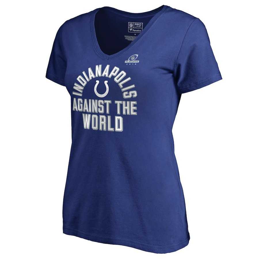 Women Colts Blue 2018 NFL Playoffs Against The World T-Shirt,We sell and wholesale Women Colts Blue 2018 NFL Playoffs Against The World T-Shirt on line form chian!